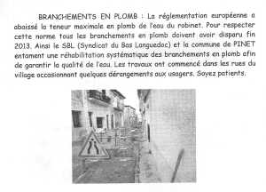 Journal de la Mairie
----
Branchements au Plomb