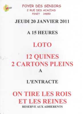 Le LOTO
du 20 Janvier 2011
15 Heures