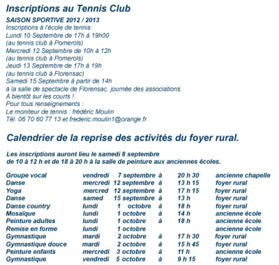 POMEROLS
----
Calendrier de reprise