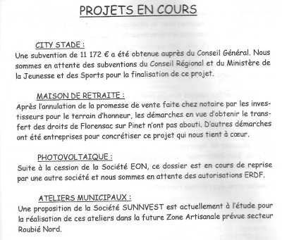 Journal de la Mairie
----
Projets en Cours