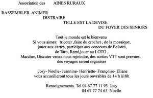 Messages de l'Association des AINES RURAUX