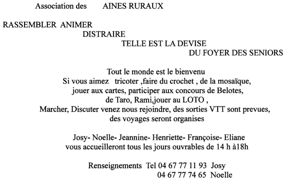 Messages de l'Association des AINES RURAUX